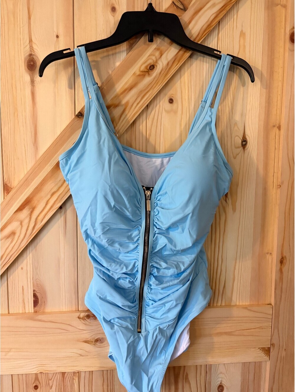 Eomenie Light Blue One-Piece Swimsuit with Front Zipper XL